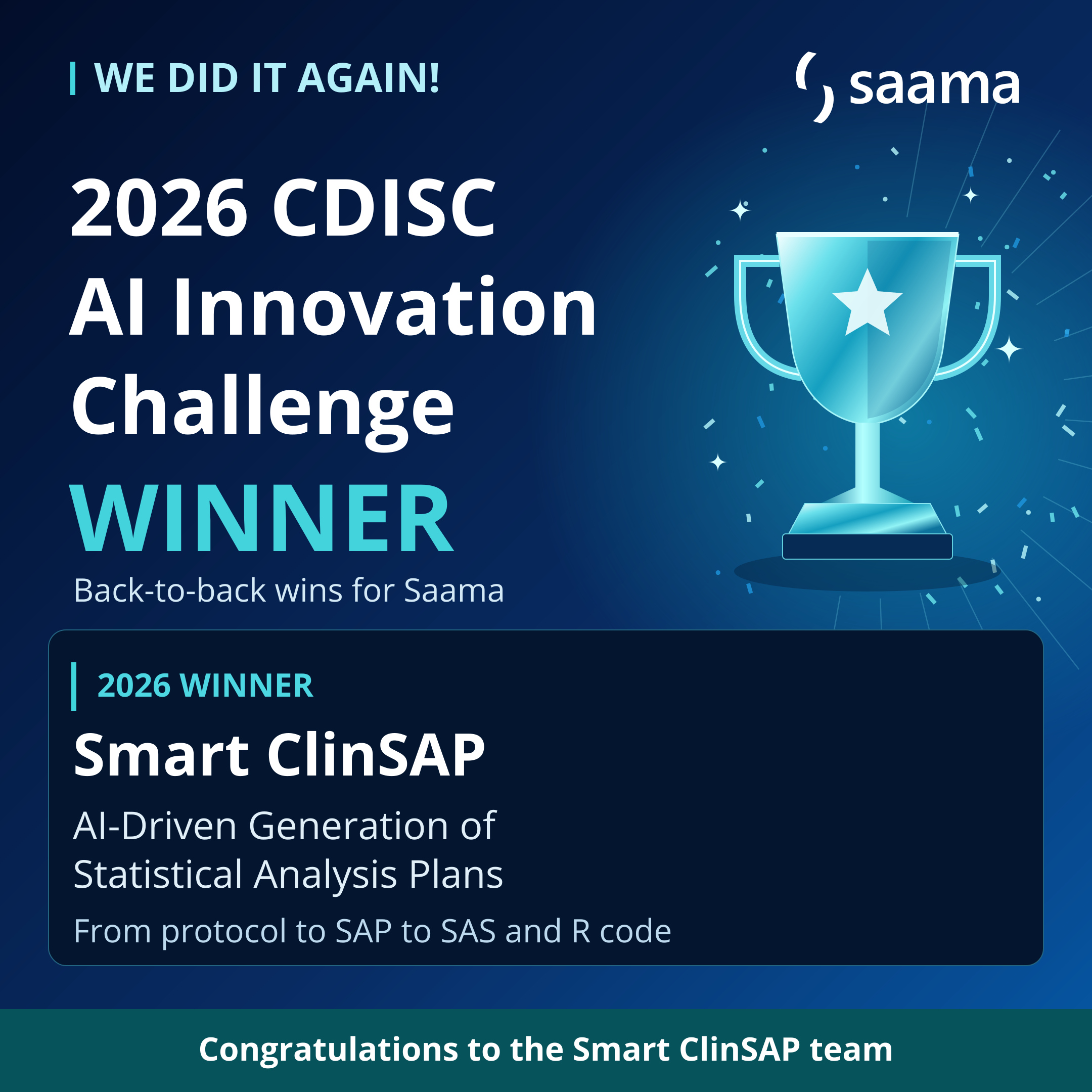Saama’s Smart ClinSAP Wins the 2026 CDISC AI Innovation Challenge